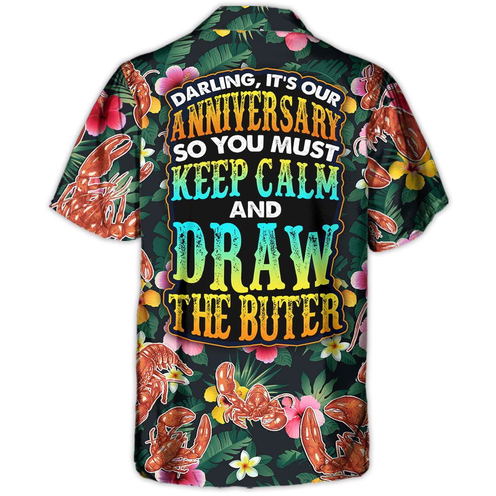 Tropical Lobster Anniversary Butter Hawaiian Shirt Pattern Detail For Warm Weather Events