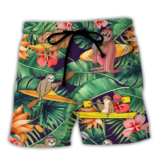Tropical Kayaking Sloth Beach Shorts For Tropical Holidays And Weekend Casual Style