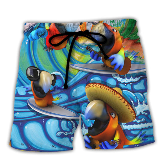 Surfing Parrot Too Much Work Not Enough Surfing Beach Shorts For Beach Days And Casual Travel