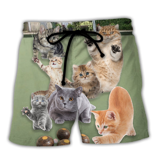 Lawn Bowling Cat Playing In Yard Beach Shorts For Sports Fan Vacation Wear