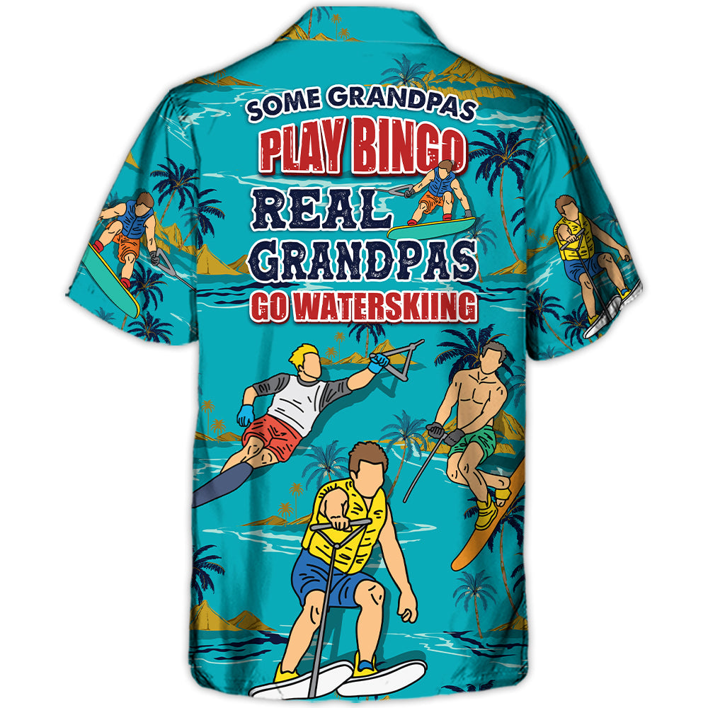 Waterskiing Grandpa Hawaiian Shirt Print Closeup For Resort Wear