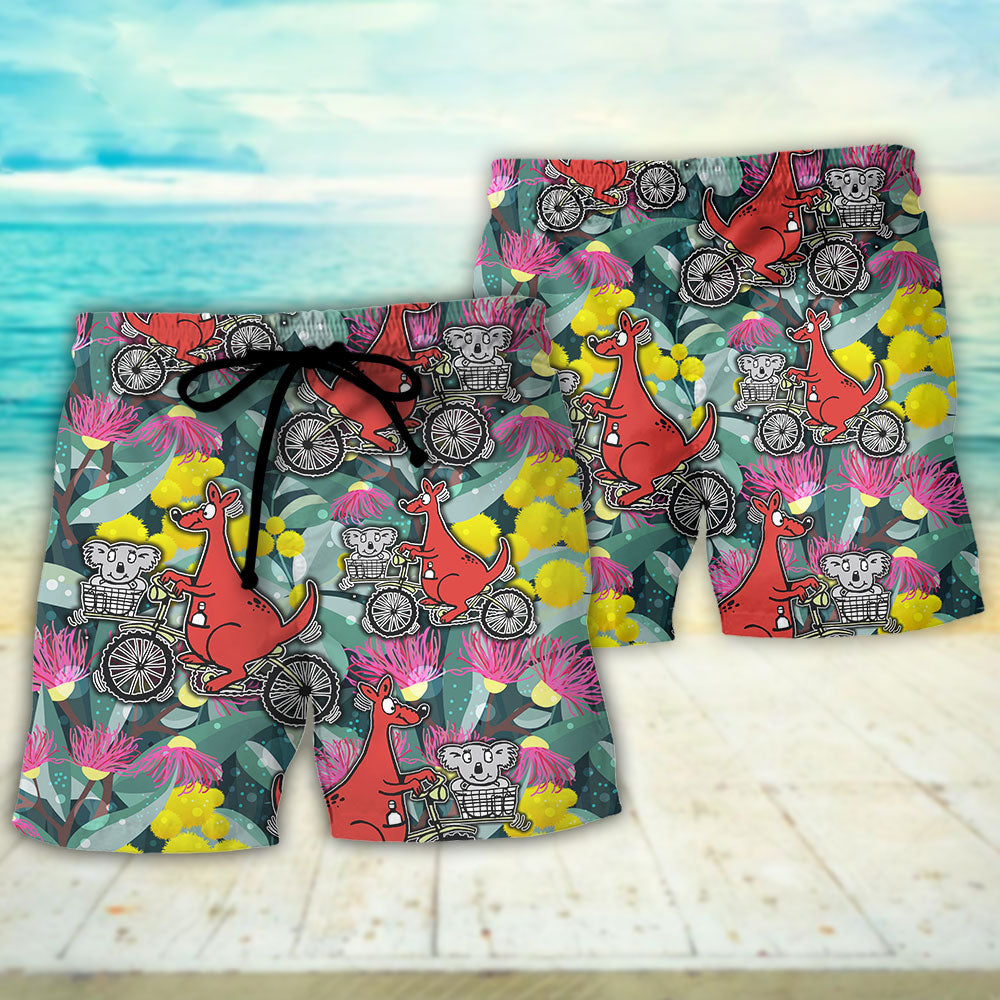 Floral Kangaroo Koala Cycling Beach Shorts Pattern Detail For Sunny Day Adventures And Lightweight Summer Style