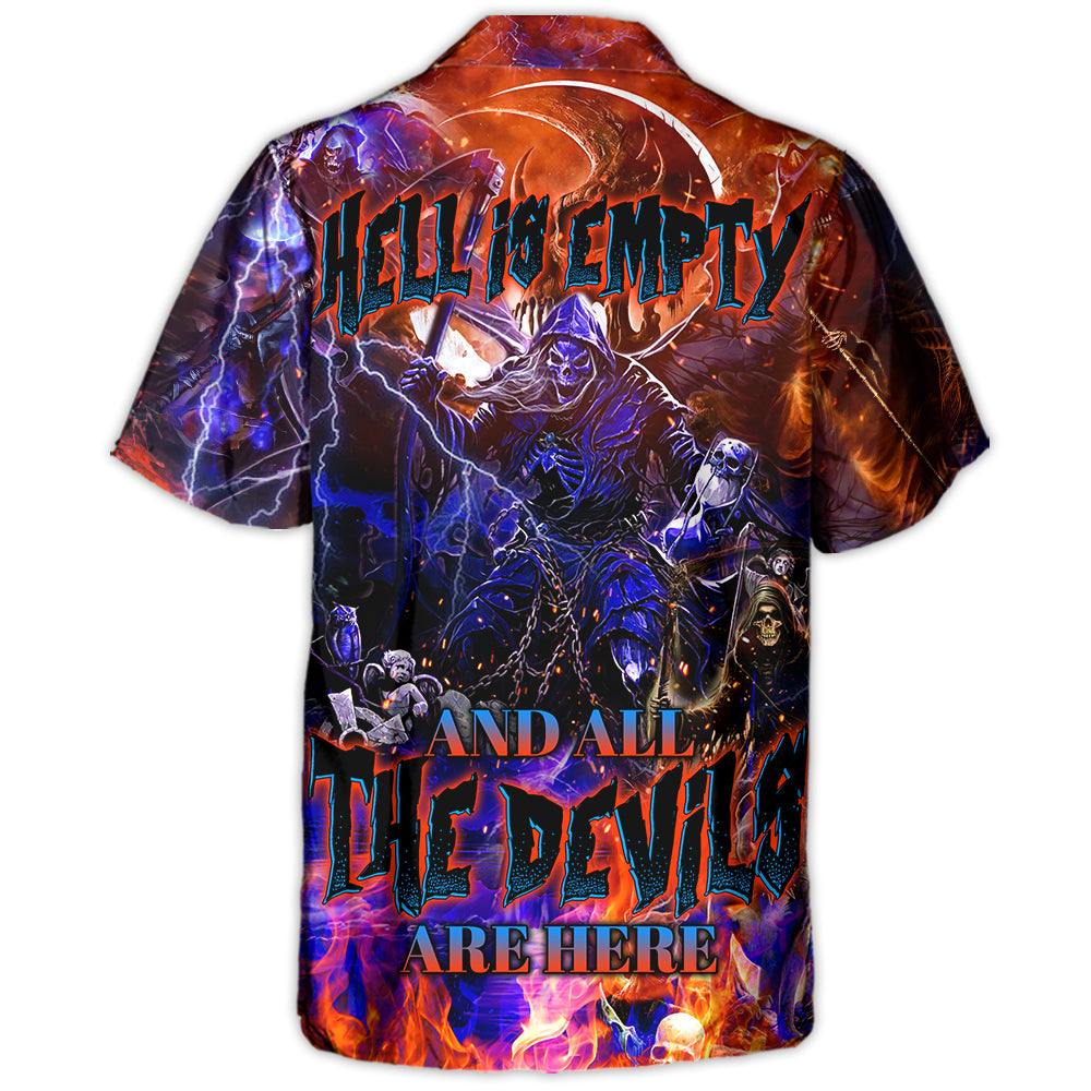 Gothic Dark Skull Hawaiian Shirt Graphic Artwork Detail For Tropical Vacations