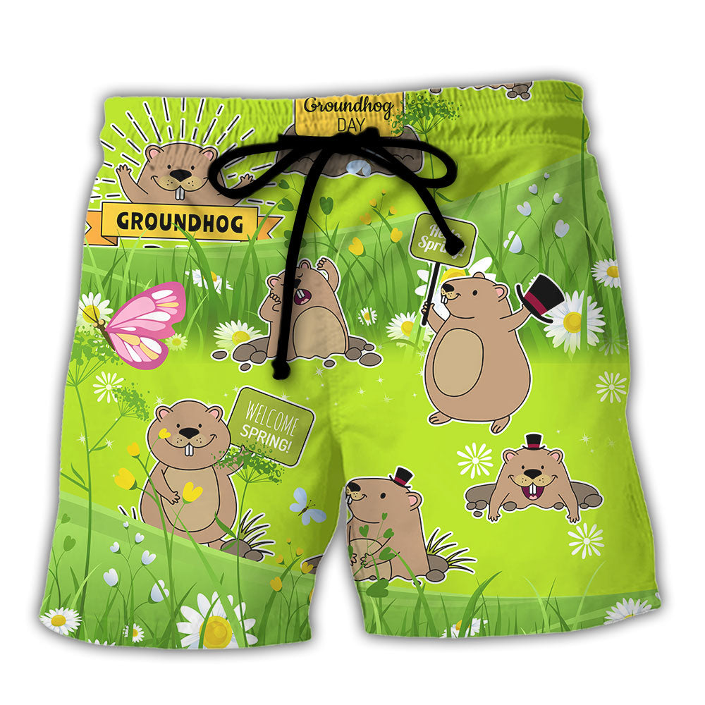 Floral Groundhog Day Beach Shorts For Warm Weather Outings And Everyday Comfort