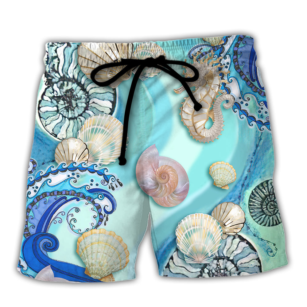 Coastal Seashell Beach Shorts For Beach Days And Travel Ready Comfort