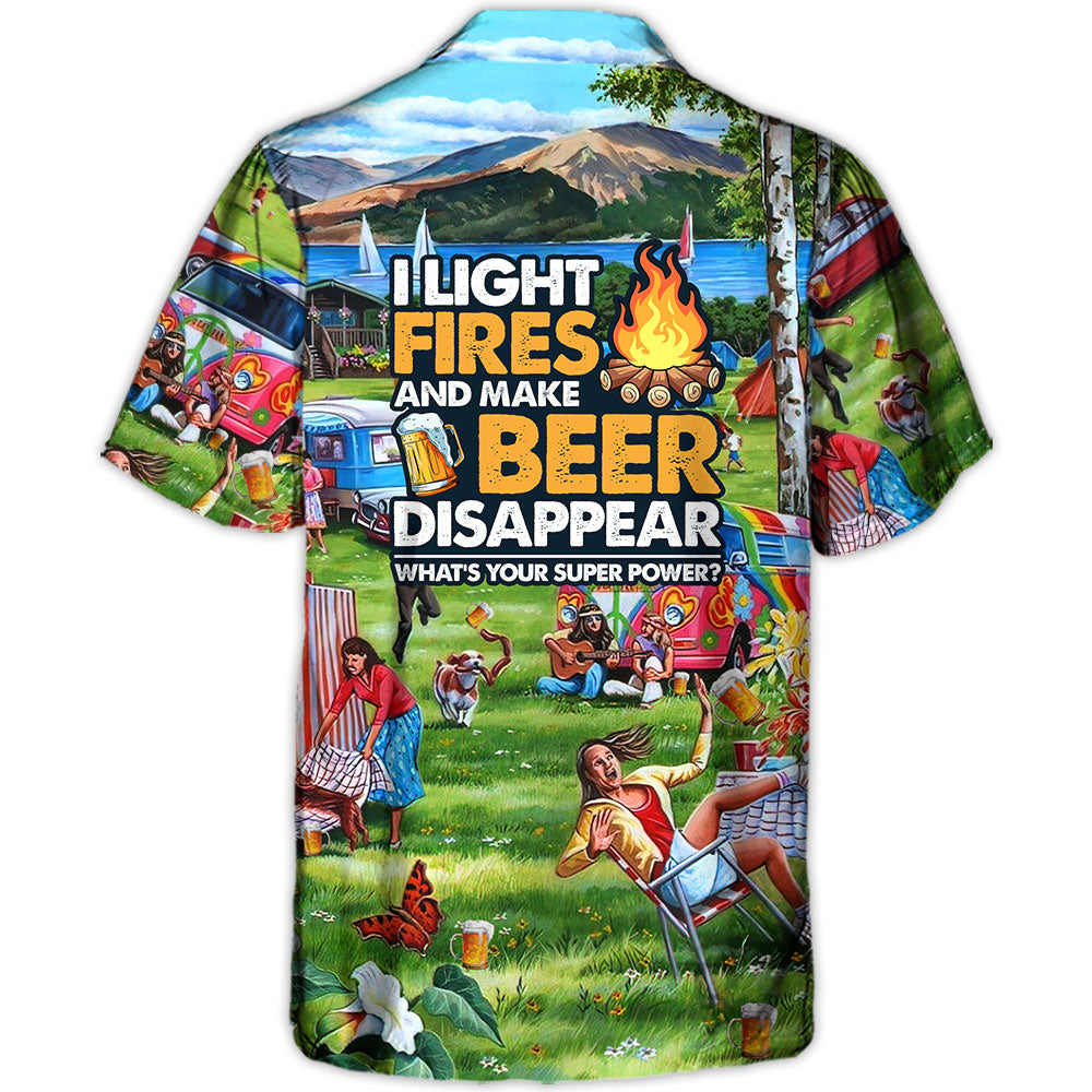 Camping Light Fires Beer Disappear Hawaiian Shirt Design View For Coastal Travel