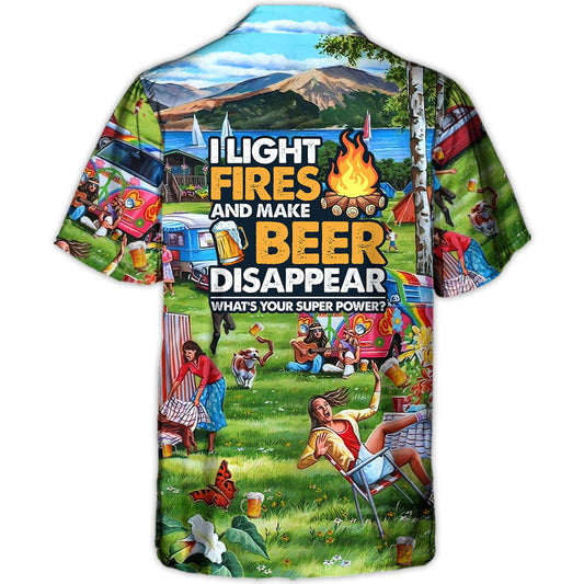 Camping Light Fires Beer Disappear Hawaiian Shirt Design View For Coastal Travel
