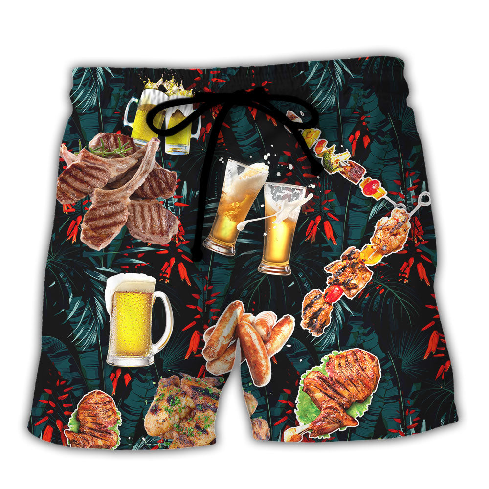 BBQ Food Pork Beach Shorts For Holiday Cruises And Bright Seasonal Outfits