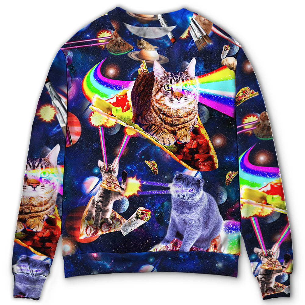 Space Galaxy Cat Food Ride Sweater For Outdoor Activities Weekend Trips And Relaxed Everyday Outfits