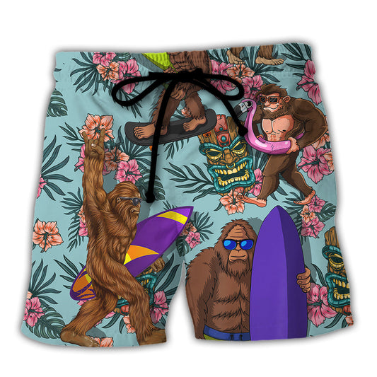 Surfing Bigfoot Eat Sleep Surf Repeat Funny Beach Shorts For Resort Trips And Poolside Style