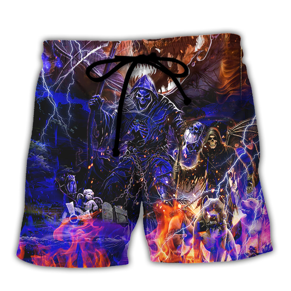 Skull Hell And Devil Inspired With Bold Attitude Beach Shorts For Striking Resort Looks