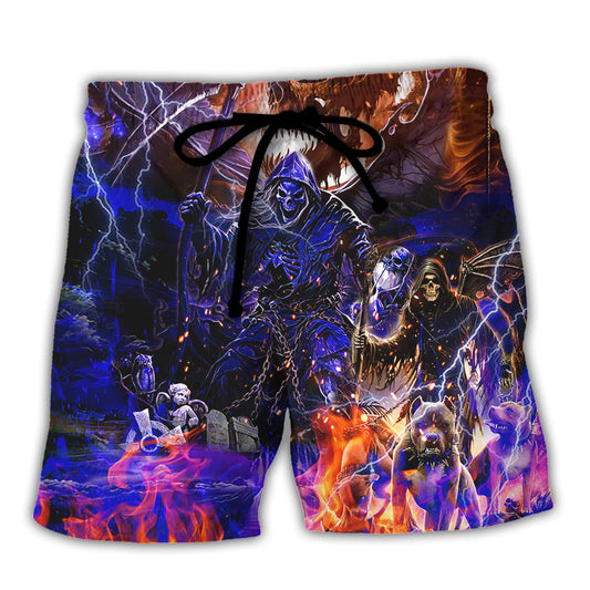 Skull Hell And Devil Inspired With Bold Attitude Beach Shorts For Striking Resort Looks