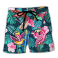 Surfing Flamingo Learn To Surf Funny Wave Quote Beach Shorts For Seaside Summer Adventures