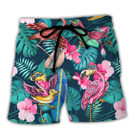 Surfing Flamingo Learn To Surf Funny Wave Quote Beach Shorts For Seaside Summer Adventures