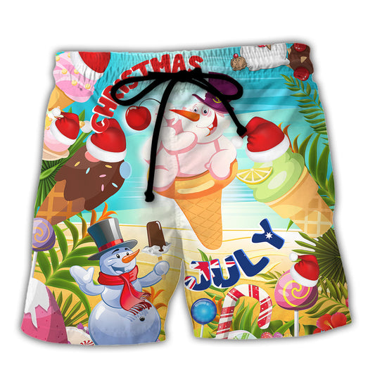 Snowman Ice Cream Funny Christmas In July Beach Shorts For Festive Outdoor Style