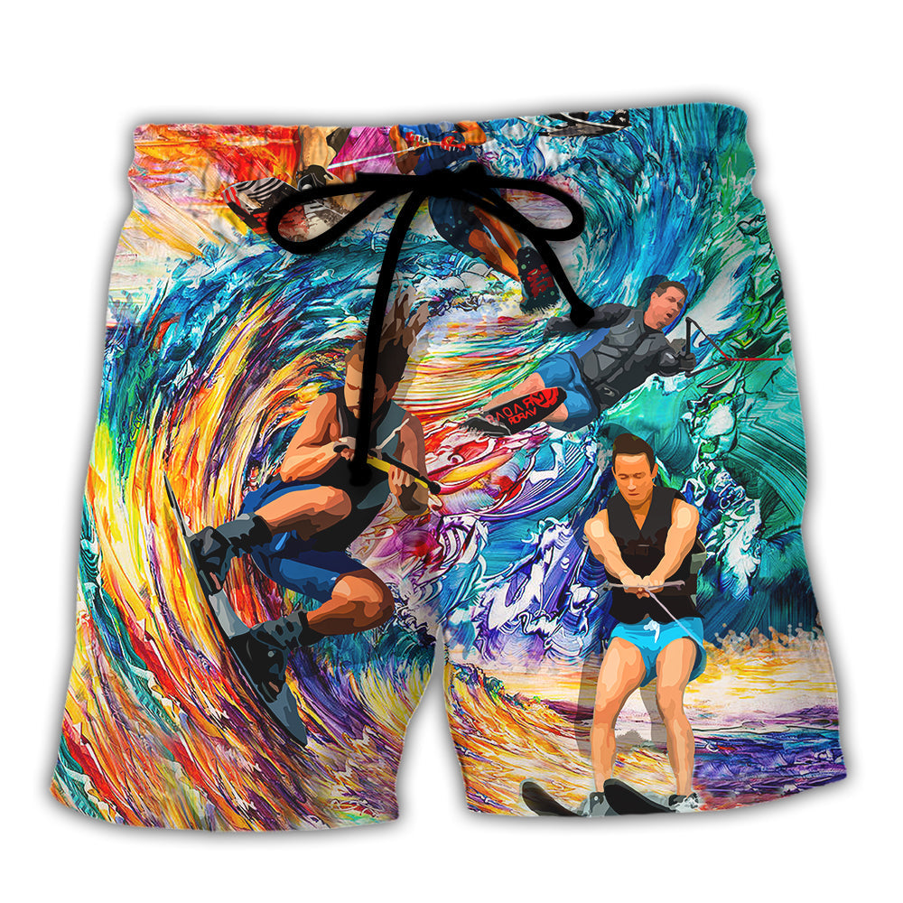 Waterskiing Some Old Men Nap Others Go Skiing Beach Shorts For Active Summer Travel