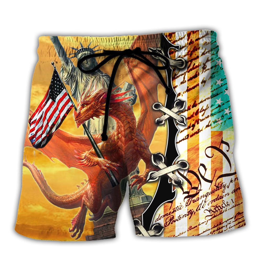 Dragon American Cool Life Style Beach Shorts For Patriotic Summer Events