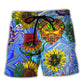 Hippie Sunflowers Stay Trippy Art Beach Shorts For Tropical Holidays And Weekend Adventures