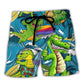 Surfing Crocodile Wave Beach Shorts For Casual Day Trips And Bright Seasonal Outfits