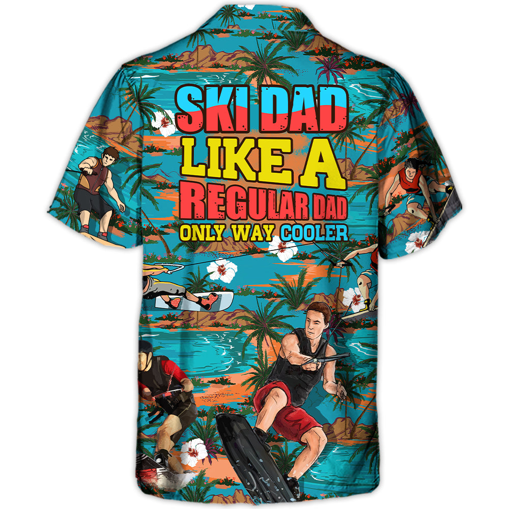 Waterskiing Dad Hawaiian Shirt Graphic Artwork Detail For Warm Weather Events