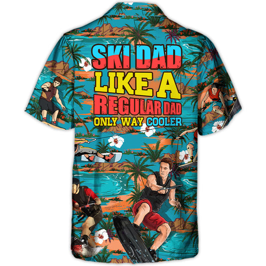 Waterskiing Dad Hawaiian Shirt Graphic Artwork Detail For Warm Weather Events