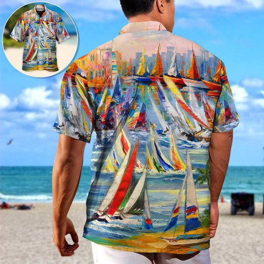 Sailing Ocean Weekend Humor Hawaiian Shirt Pattern Detail For Outdoor Gatherings
