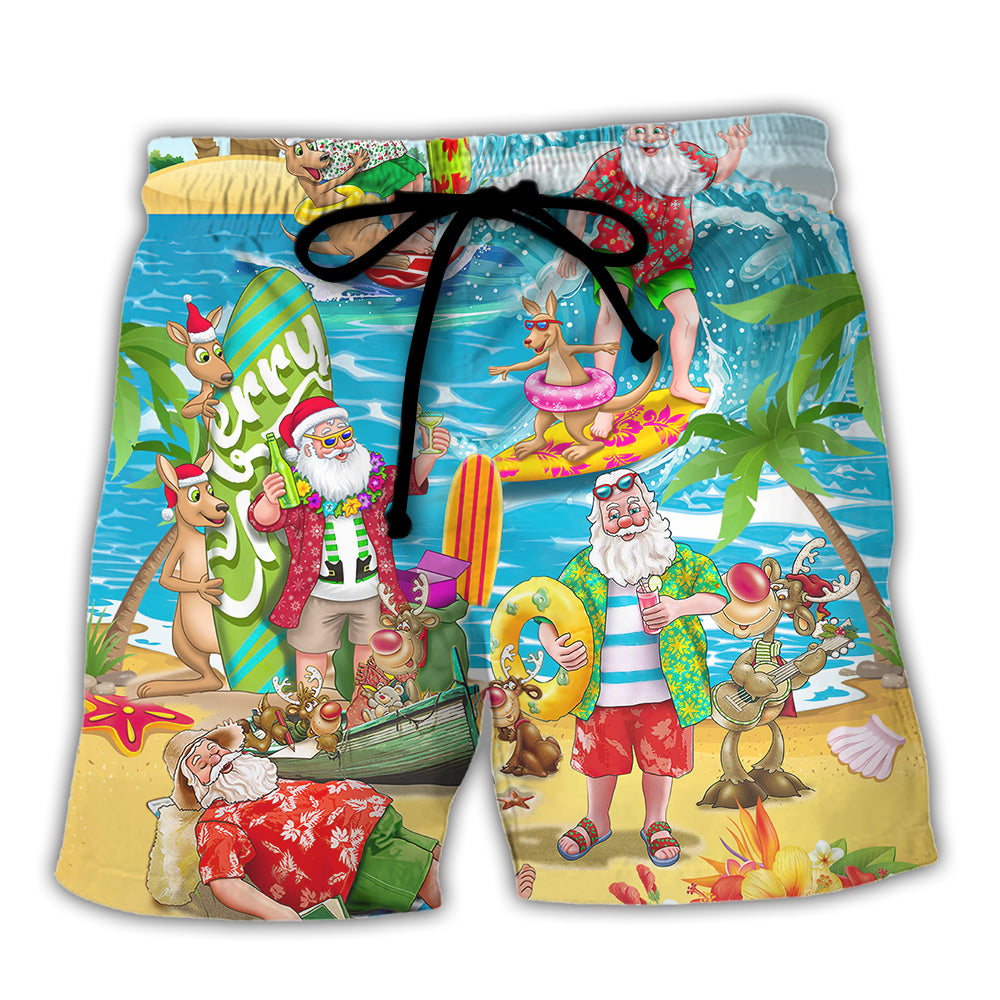 Summer Santa Surfing Christmas In July Beach Shorts For Seasonal Summer Travel