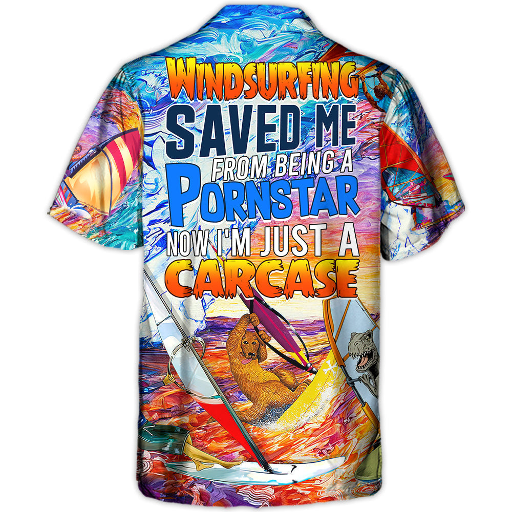 Funny Windsurfing Hawaiian Shirt Design Detail For Sunny Adventures And Casual Wear
