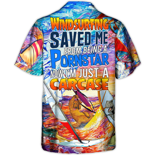 Funny Windsurfing Hawaiian Shirt Design Detail For Sunny Adventures And Casual Wear