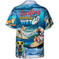 Funny Surfing Dog Beach Hawaiian Shirt Front Pattern View For Warm Weather Events