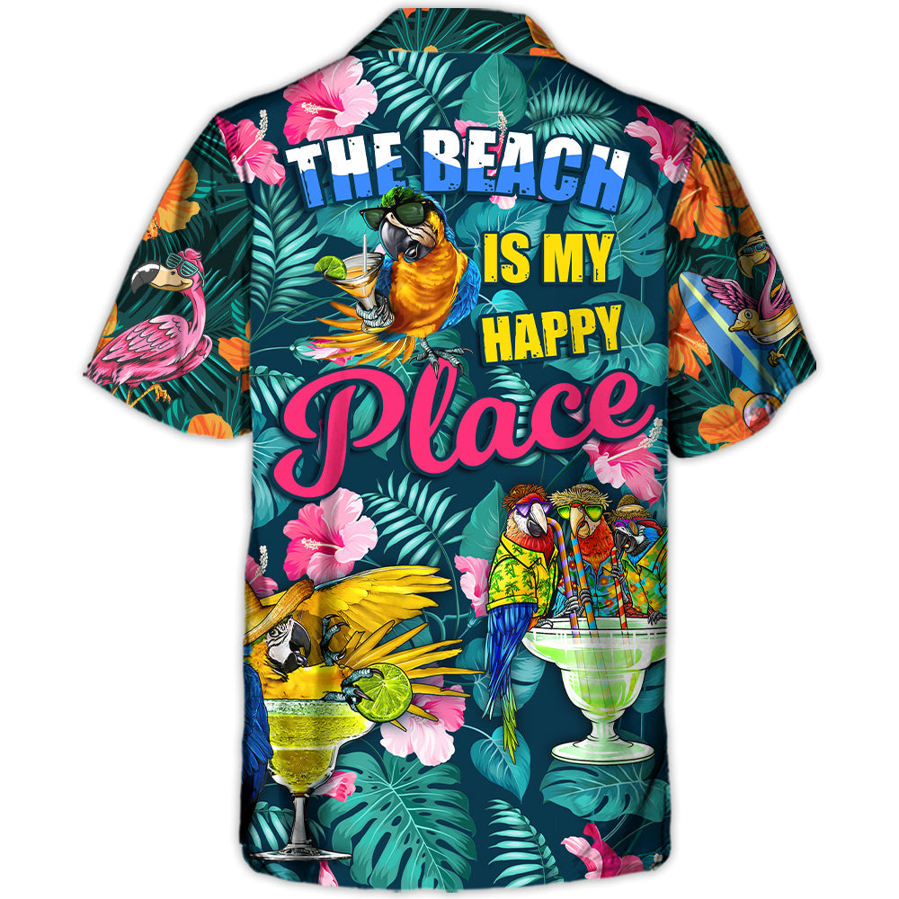 Tropical Funny Parrot Drinking Cocktails Beach Hawaiian Shirt Print Closeup For Summer Travel