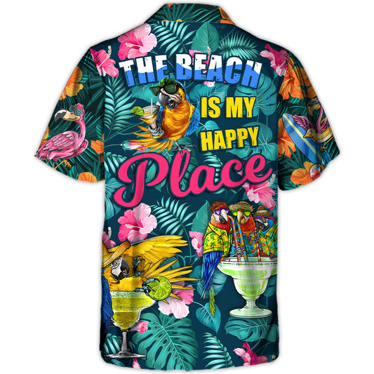 Tropical Funny Parrot Drinking Cocktails Beach Hawaiian Shirt Print Closeup For Summer Travel