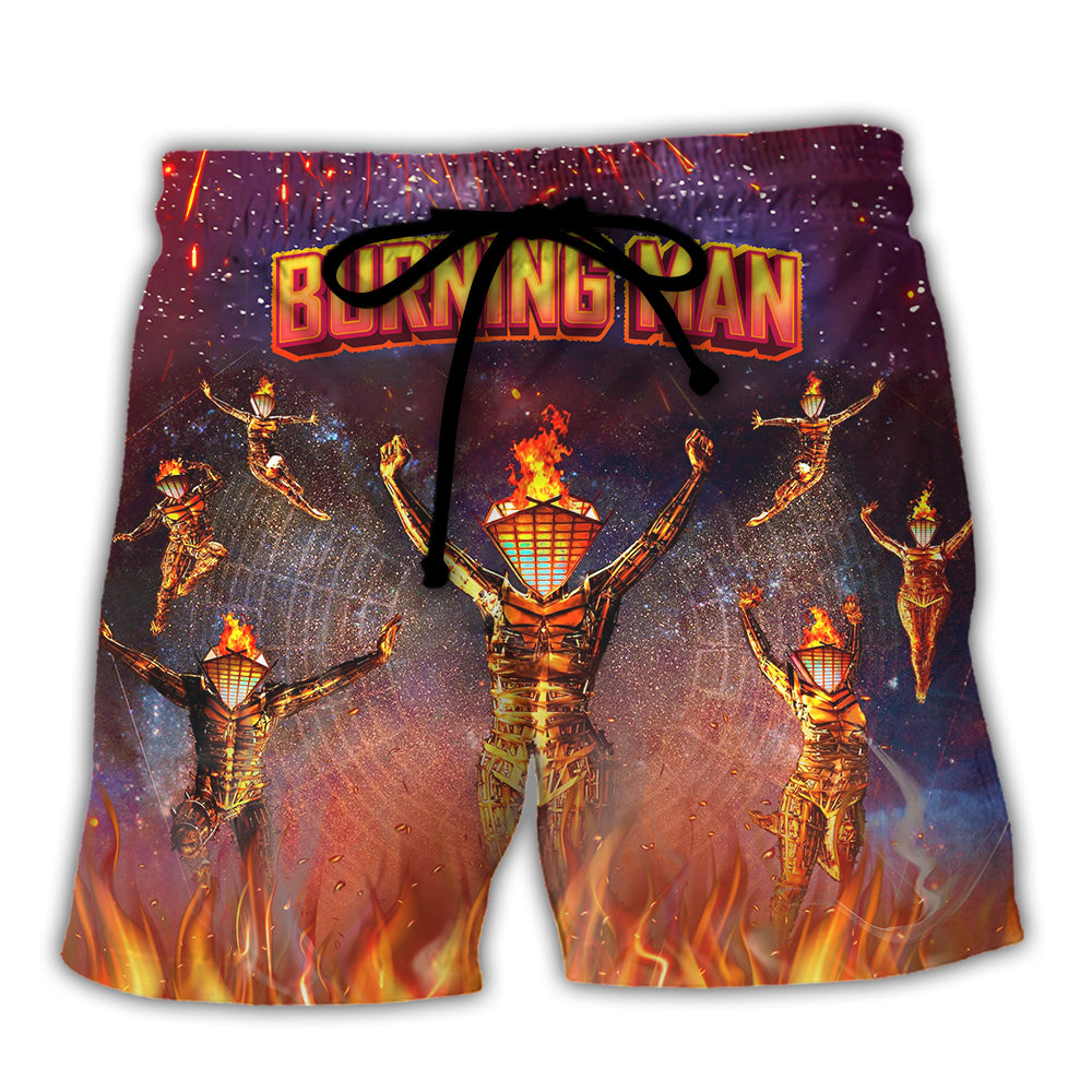 Festival Desert Fire Art Style Beach Shorts For Summer Vacation And Coastal Travel