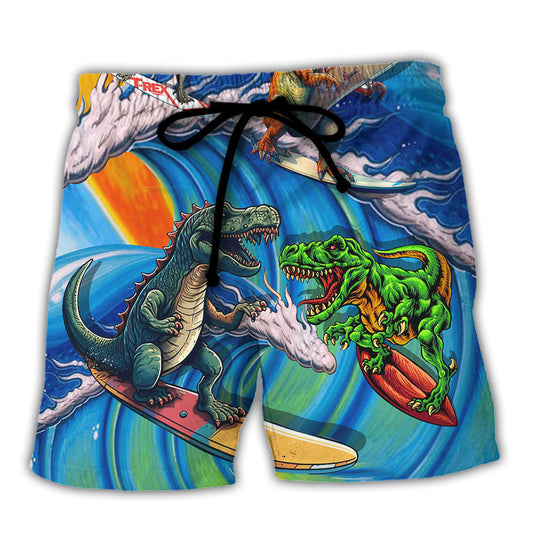 Surfing Dinosaur Beach Shorts For Poolside Relaxation And Thoughtful Gift Giving