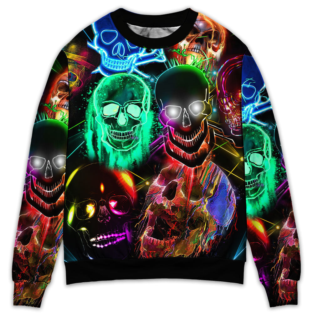 Glowing Colorful Skull Sweater For Alternative Fashion Events And Thoughtful Seasonal Gifts