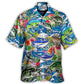 Tropical Coastal Fishing Activity Hawaiian Shirt Collar And Front View For Weekend Trips