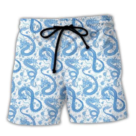 Blue White Fantasy Roleplaying Dragon Beach Shorts For Warm Weather Outings And Travel Ready Comfort