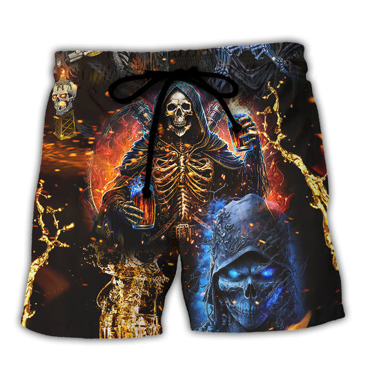 Skull Dark Humor Message About Drinks And Late Beach Shorts For Bold Summer Vacation Style