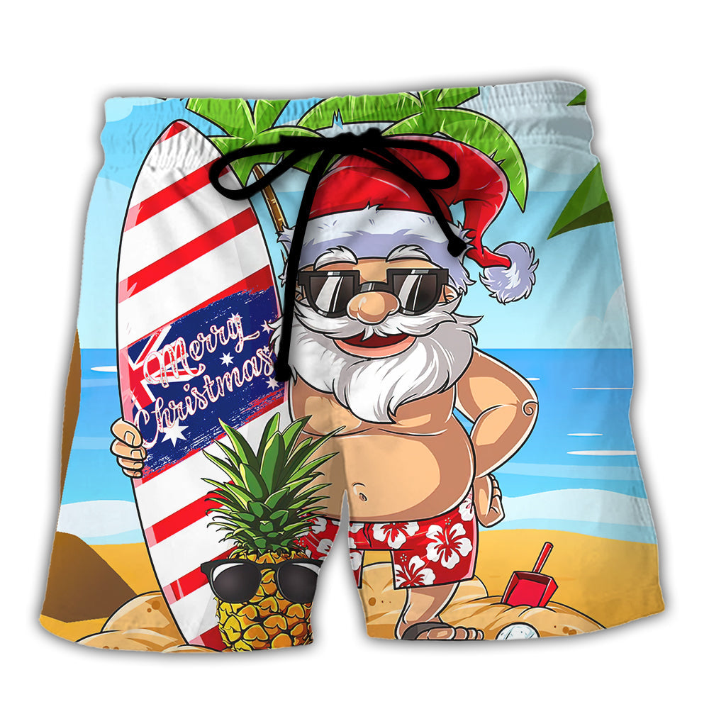 Christmas In July Summer Santa Surfing Beach Shorts For Warm Weather Outings And Laid Back Styling
