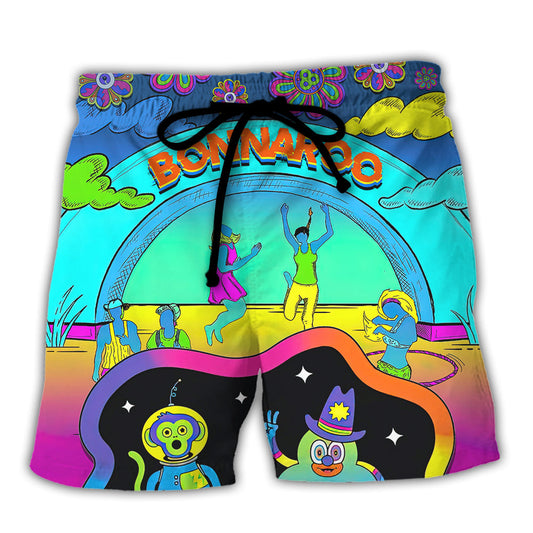 Colorful Music Festival Beach Shorts For Island Getaways And Laid Back Styling