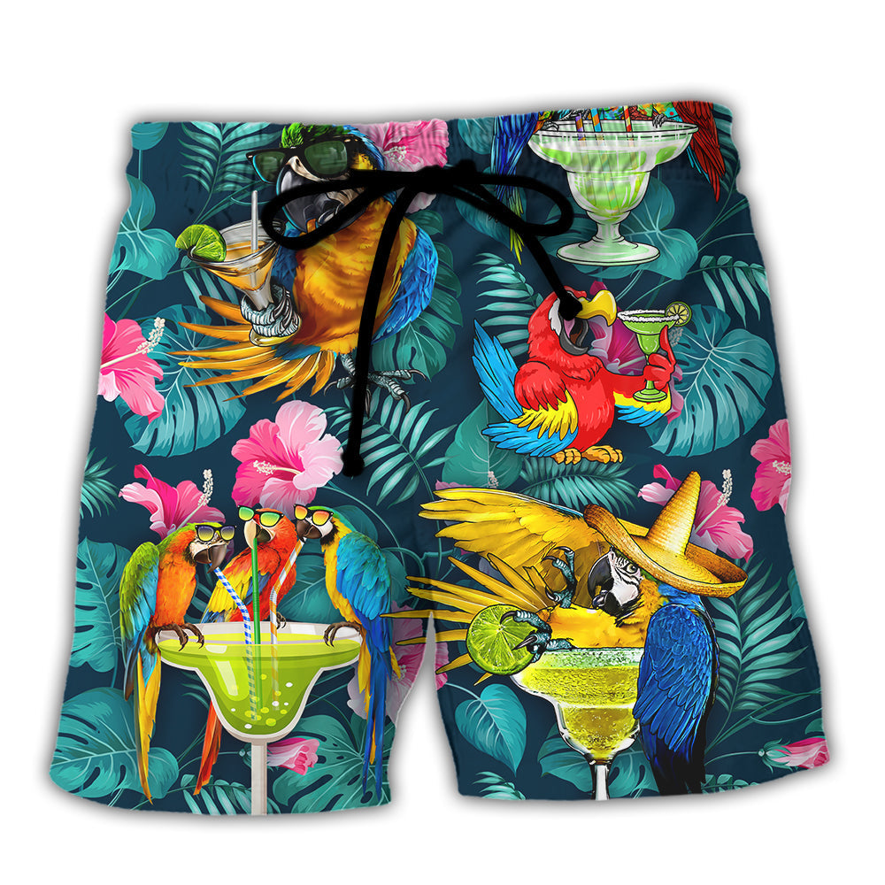 Coastal Tropical Parrot Cocktail Beach Shorts For Holiday Cruises And Travel Ready Comfort