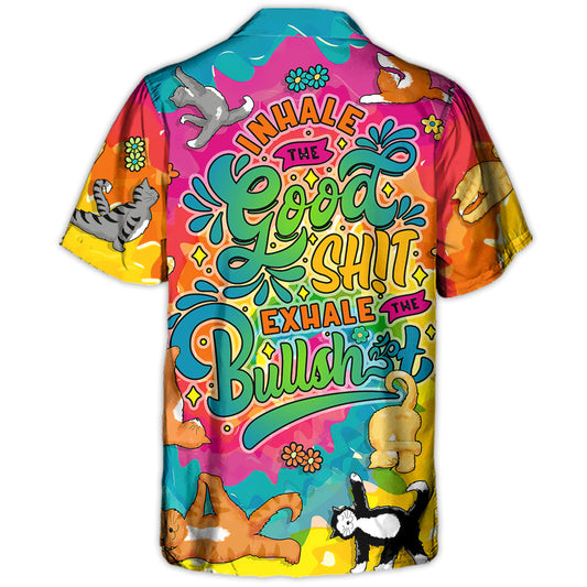 Funny Bold Yoga Cat Attitude Graphic Hawaiian Shirt Print Closeup For Resort Wear