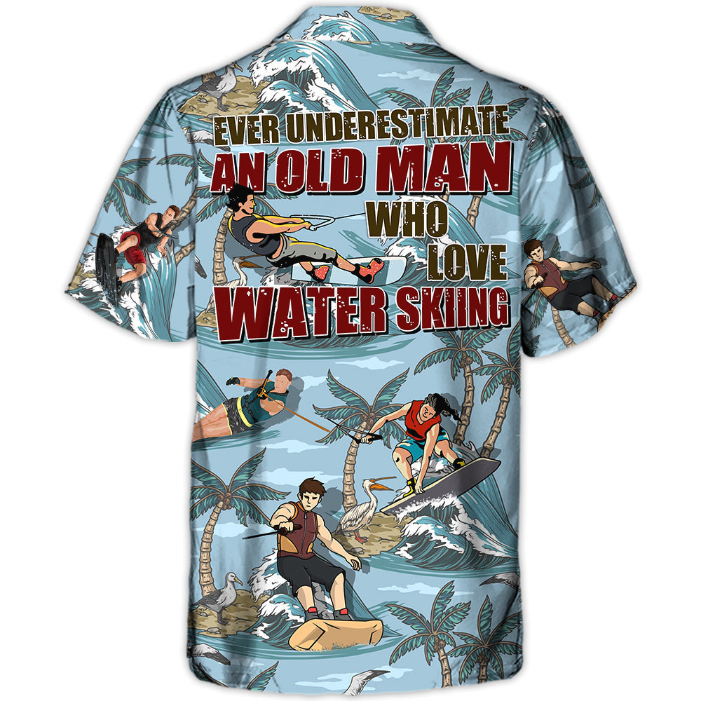 Coastal Waterskiing Water Beach Activity Hawaiian Shirt Detailed Pattern View For Resort Wear