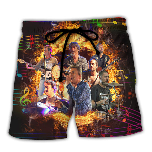 Musicians Playing Instruments Art Style Beach Shorts For Resort Trips And Warm Weather Style