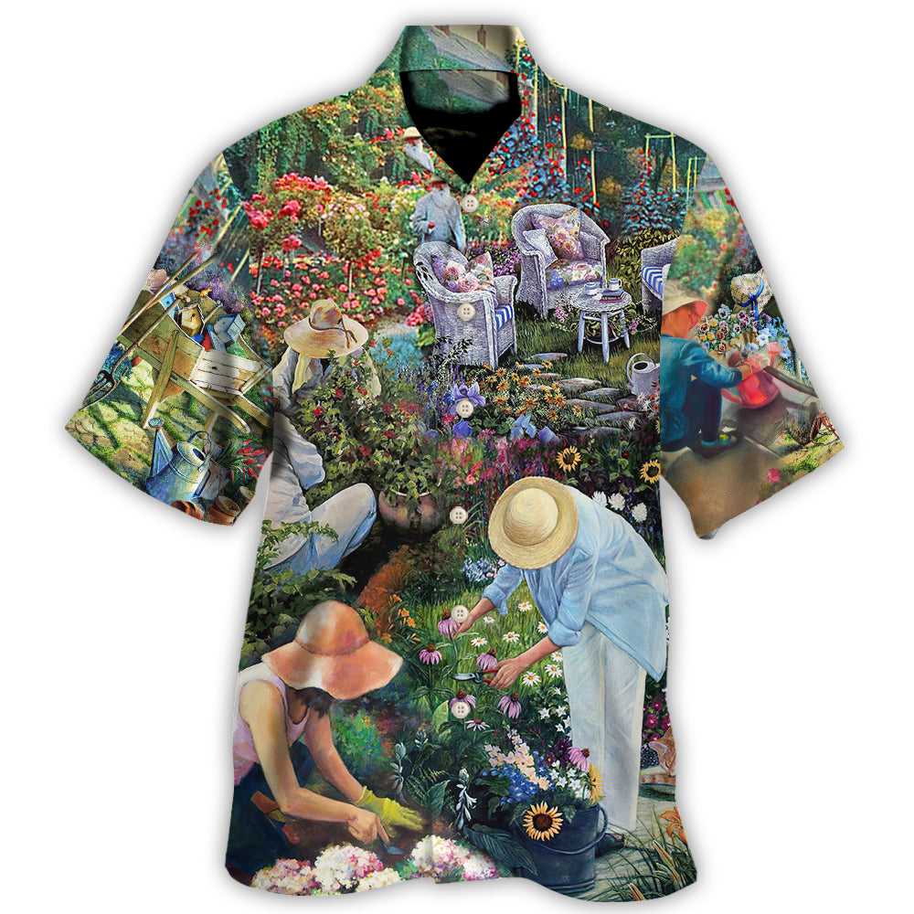Gardening Believe Tomorrow Garden Hawaiian Shirt Pattern View For Relaxed Warm Weather Outfits
