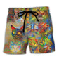 Cat Colorful Painting Art Style Beach Shorts For Relaxed Warm Weather Wear