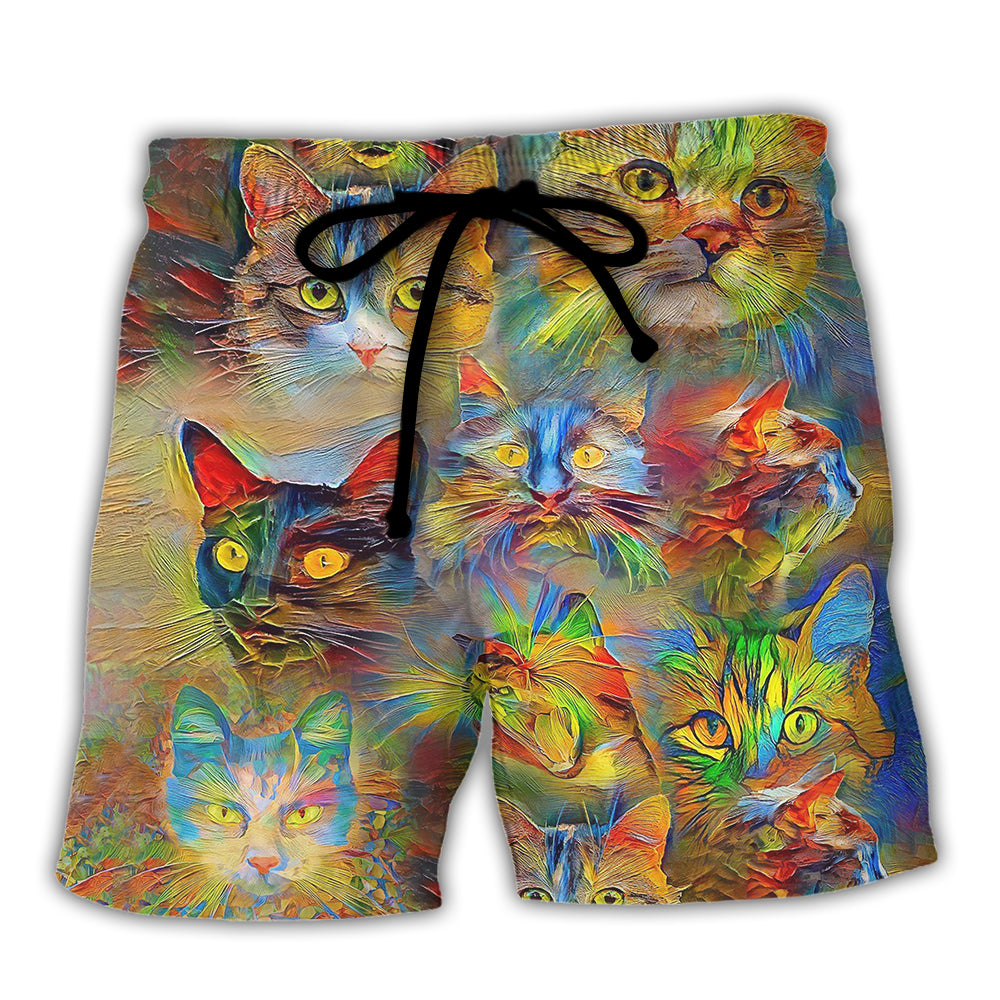 Cat Colorful Painting Art Style Beach Shorts For Relaxed Warm Weather Wear