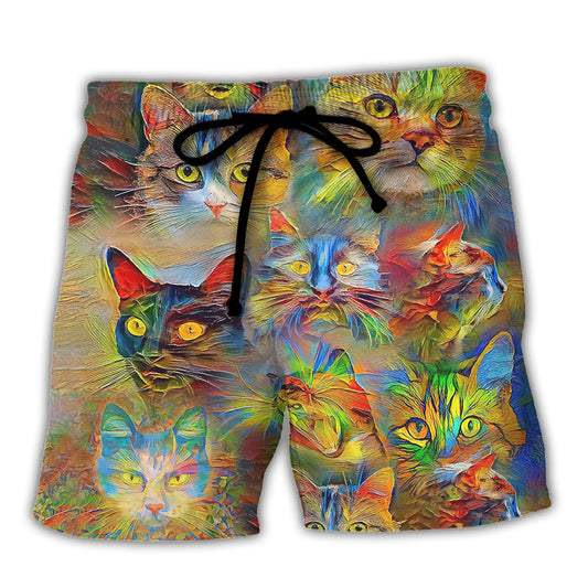 Cat Colorful Painting Art Style Beach Shorts For Relaxed Warm Weather Wear