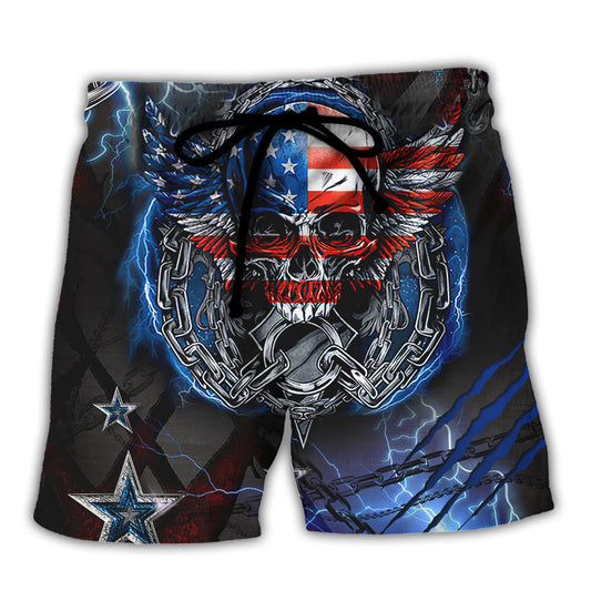 Skull Patriotic Message About Loving And Beach Shorts For Coastal Travel And Celebrations