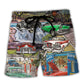 Classic Car Life Art Style Beach Shorts For Racing Fans And Beach Days